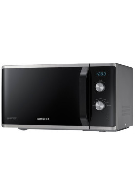 Мікрохвильова піч Samsung MS23K3614AS/UA, Black/Silver, 800W, 23л, звичайна, 6 рівнів потужності, керування механічне, дисплей, годинник,
