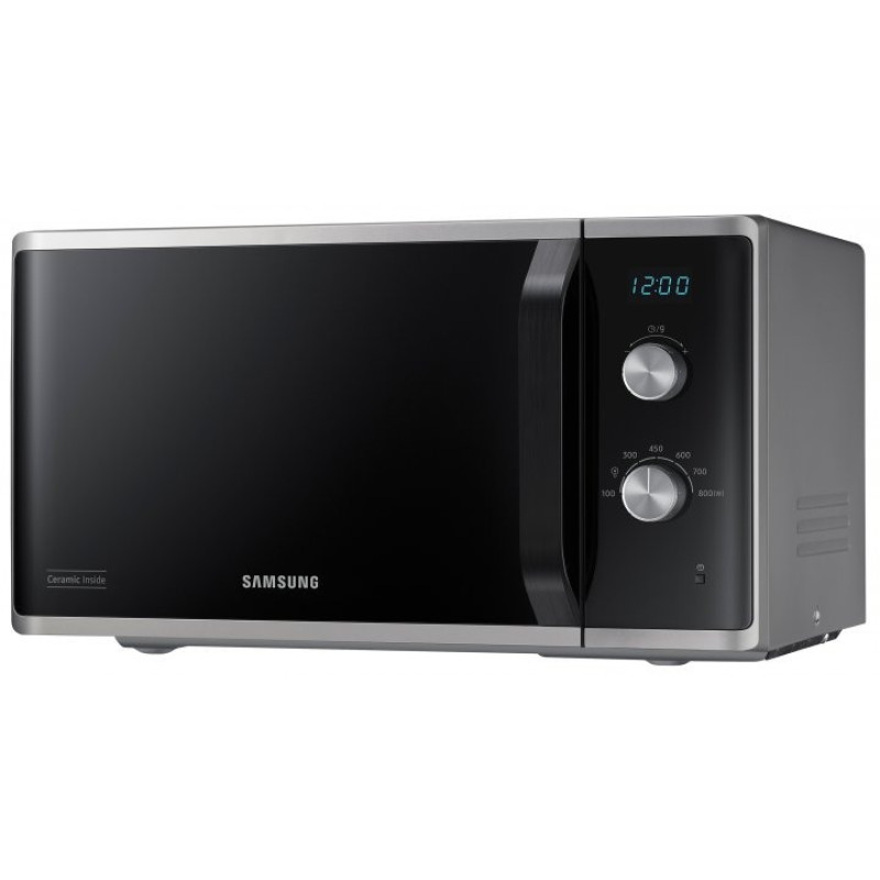 Мікрохвильова піч Samsung MS23K3614AS/UA, Black/Silver, 800W, 23л, звичайна, 6 рівнів потужності, керування механічне, дисплей, годинник,
