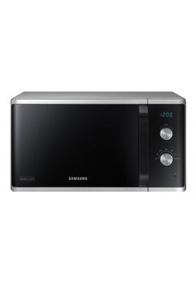 Мікрохвильова піч Samsung MS23K3614AS/UA, Black/Silver, 800W, 23л, звичайна, 6 рівнів потужності, керування механічне, дисплей, годинник,