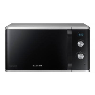 Мікрохвильова піч Samsung MS23K3614AS/UA, Black/Silver, 800W, 23л, звичайна, 6 рівнів потужності, керування механічне, дисплей, годинник,
