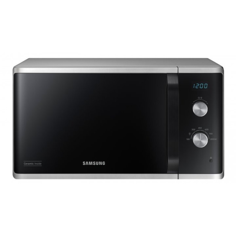 Мікрохвильова піч Samsung MS23K3614AS/UA, Black/Silver, 800W, 23л, звичайна, 6 рівнів потужності, керування механічне, дисплей, годинник,