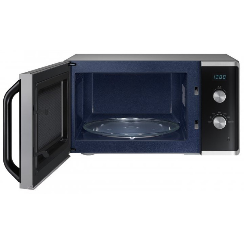 Мікрохвильова піч Samsung MS23K3614AS/UA, Black/Silver, 800W, 23л, звичайна, 6 рівнів потужності, керування механічне, дисплей, годинник,