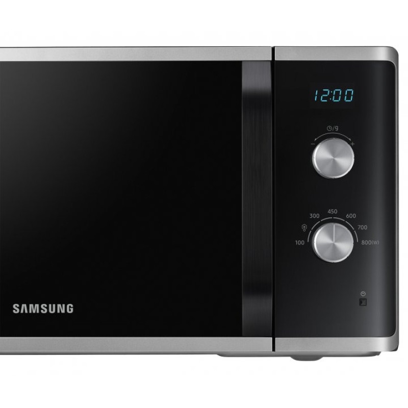 Мікрохвильова піч Samsung MS23K3614AS/UA, Black/Silver, 800W, 23л, звичайна, 6 рівнів потужності, керування механічне, дисплей, годинник,