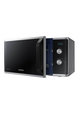 Мікрохвильова піч Samsung MS23K3614AS/UA, Black/Silver, 800W, 23л, звичайна, 6 рівнів потужності, керування механічне, дисплей, годинник,