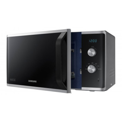 Мікрохвильова піч Samsung MS23K3614AS/UA, Black/Silver, 800W, 23л, звичайна, 6 рівнів потужності, керування механічне, дисплей, годинник,
