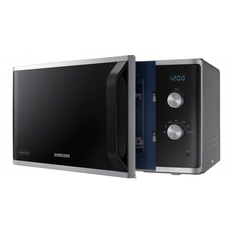Мікрохвильова піч Samsung MS23K3614AS/UA, Black/Silver, 800W, 23л, звичайна, 6 рівнів потужності, керування механічне, дисплей, годинник,