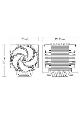Кулер для процесора Arctic Freezer 4U-M, Black, алюміній/мідь, 2x120 мм, 400 - 2300 об/хв PWM, для Intel LGA4189/LGA4677, для AMD TR4/SP3/TRX4/WRX8/SP6/sTR5, до 350 Вт TDP (ACFRE00133A)
