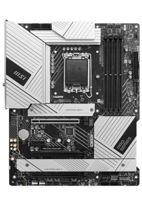 Материнська плата LGA1700, MSI PRO Z790-A MAX WIFI, Z790, 4xDDR5, Int.Video(CPU), 6xSATA3, 4xM.2, 1xPCI-E 5.0 x16, 1xPCI-E 4.0 x16, 1xPCI-E 3.0 x16, 1xPCI-E 3.0 x1, ALC4080, I225V, WiFi 7, Bluetooth 5.4, 9xUSB3.2/6xUSB2.0, HDMI/DP, ATX