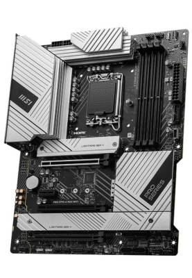 Материнська плата LGA1700, MSI PRO Z790-A MAX WIFI, Z790, 4xDDR5, Int.Video(CPU), 6xSATA3, 4xM.2, 1xPCI-E 5.0 x16, 1xPCI-E 4.0 x16, 1xPCI-E 3.0 x16, 1xPCI-E 3.0 x1, ALC4080, I225V, WiFi 7, Bluetooth 5.4, 9xUSB3.2/6xUSB2.0, HDMI/DP, ATX