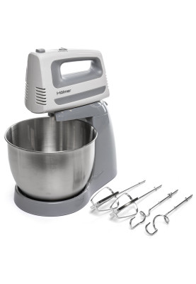 Міксер із чашею Eisen HHM-403, White/Grey, 400W, 5 швидкостей, чаша 3л з нерж сталі БЕЗ обертання, вінчики та гаки для тіста