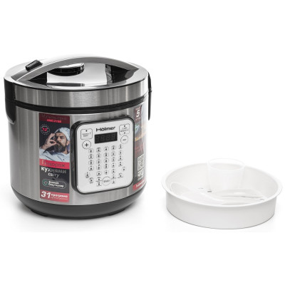 Мультиварка Holmer HMC-31SS, Inox/Black, 900W, об'єм 5л, 31 програма, мультишеф, дисплей, антипригарне покриття, підтримка температури, таймер відстрочки старту, книга рецептів