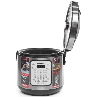 Мультиварка Holmer HMC-31SS, Inox/Black, 900W, об'єм 5л, 31 програма, мультишеф, дисплей, антипригарне покриття, підтримка температури, таймер відстрочки старту, книга рецептів