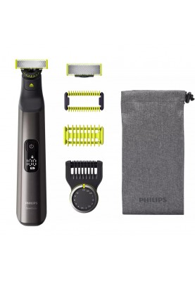 Бритва-Тример-Стайлер Philips OneBlade QP6551/15, Black, сіткова, гоління сухе/вологе, тример, насадка-гребінь з 14 налашт. довжини (0.4-10мм), знімний гребінець для тіла, знімна захисна сітка, дисплей, індикатор заряду, м’який футляр, акумулятор 120хв