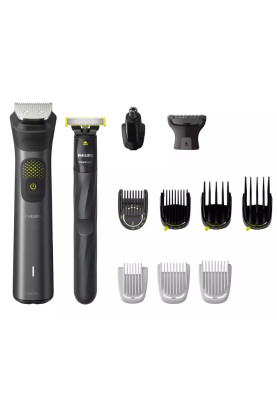 Тример Philips MG9530/15, Grey, для бороди, носа, тіла та голови, 13 насадок, тример OneBlade, 27 налаштувань 0.2-20мм, живлення акумулятор(120хв) / мережа, індикатор зарядки, вологе очищення, в комплекті великий футляр на блискавці