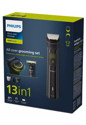 Тример Philips MG9530/15, Grey, для бороди, носа, тіла та голови, 13 насадок, тример OneBlade, 27 налаштувань 0.2-20мм, живлення акумулятор(120хв) / мережа, індикатор зарядки, вологе очищення, в комплекті великий футляр на блискавці