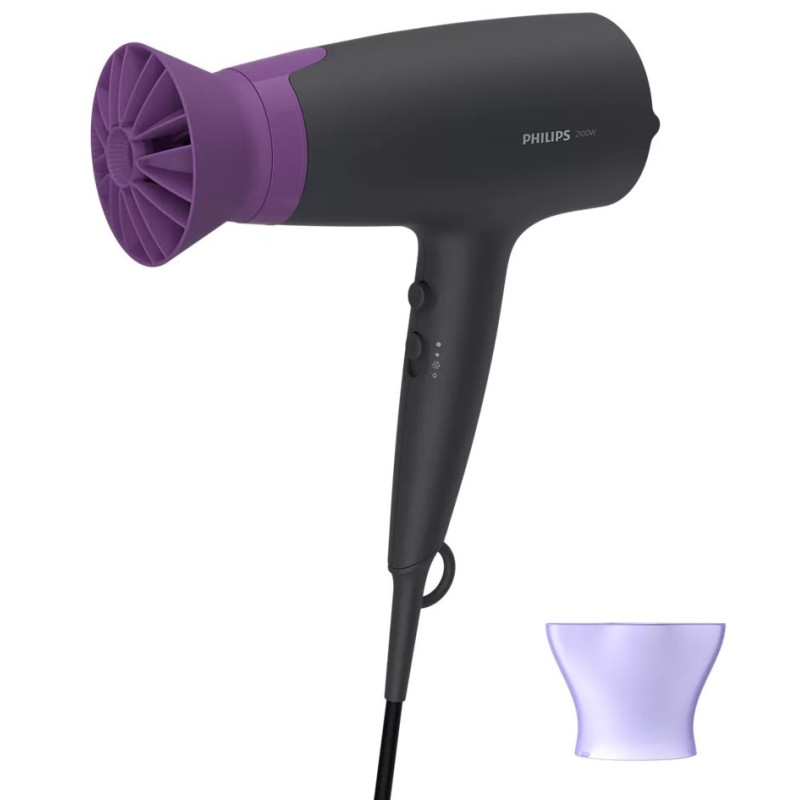 Фен Philips BHD351/30, Black/Purple, 2100W, 6 швидкостей, 6 режимів, іонізація, концентратор, насадка ThermoProtect, DC двигун
