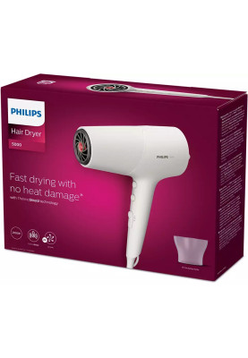 Фен Philips BHD501/00, White, 2100W, 2 швидкостей, 3 режими, подвійна іонізація, концентратор, технологія ThermoShield, DC двигун