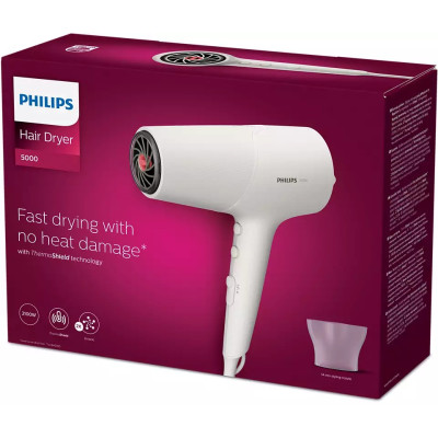 Фен Philips BHD501/00, White, 2100W, 2 швидкостей, 3 режими, подвійна іонізація, концентратор, технологія ThermoShield, DC двигун