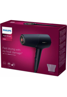 Фен Philips BHD504/00, Black, 2100W, 2 швидкостей, 3 режими, подвійна іонізація, концентратор, технологія ThermoShield, DC двигун