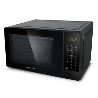 Мікрохвильова піч Esperanza EKO009, Black, 700W, 20 л, звичайна (соло), 6 програм, керування електронне, LED дисплей, розморожування, захист від дітей, відкриття кнопкою, годинник діаметр піддона 24,5см