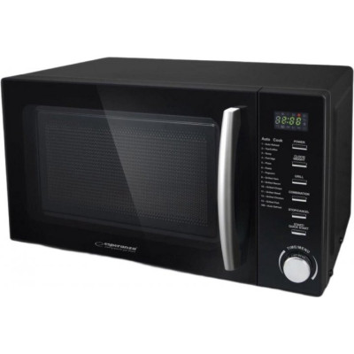 Мікрохвильова піч Esperanza EKO010, Black, 700W, 20 л, з грилем, 14 програм, керування кнопкове, LED дисплей, розморожування, захист від дітей, відкриття ручкою, годинник, діаметр піддона 24,5см