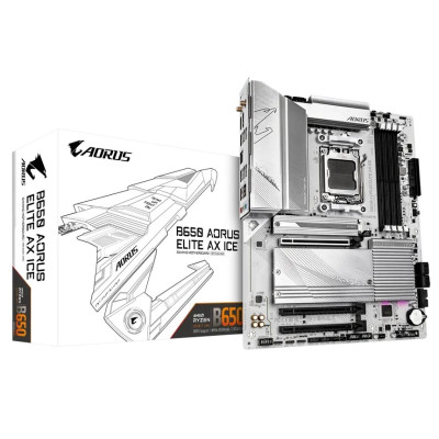 Материнська плата AM5 Gigabyte B650 AORUS ELITE AX ICE, B650, 4xDDR5, Int.Video (CPU), 4xSATA3, 3xM.2, 1xPCI-E 4.0 x16, 2xPCI-E 3.0 x16, Realtek 7.1, Realtek 2.5Gb, WiFi 6E, Bluetooth 5.3, 10xUSB3.2/6xUSB2.0, HDMI/DP, ATX