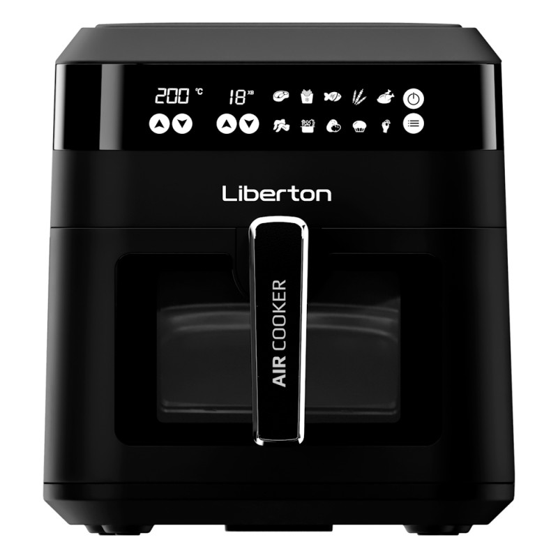 Мультипіч Liberton LAF-3203, Black, 1300W, 6.5л, 10 програм, керування сенсорне, таймер, автовідключення, антипригарне покриття чаші, 80-200 ˚C, оглядове вікно, тримач для тостів, щипці для іжі, щітка для олії, галогеновий нагрівач