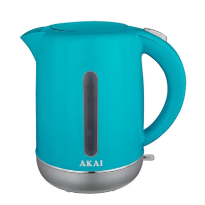Електрочайник Akai AK5535, Blue, 2200W, 1.7л, дисковий, термостійкий пластиковий корпус, індикатор рівня води, знімний фільтр від накипу, автоматичне відключення при відсутності води, захист від перегріву