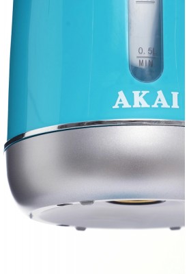 Електрочайник Akai AK5535, Blue, 2200W, 1.7л, дисковий, термостійкий пластиковий корпус, індикатор рівня води, знімний фільтр від накипу, автоматичне відключення при відсутності води, захист від перегріву