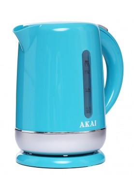 Електрочайник Akai AK5535, Blue, 2200W, 1.7л, дисковий, термостійкий пластиковий корпус, індикатор рівня води, знімний фільтр від накипу, автоматичне відключення при відсутності води, захист від перегріву