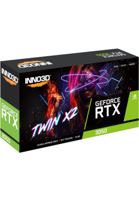 Відеокарта GeForce RTX 3050, Inno3D, TWIN X2, 8Gb GDDR6, 128-bit, DVI/HDMI/DP, 1777/14000 MHz, 6-pin (N30502-08D6-1711VA41)