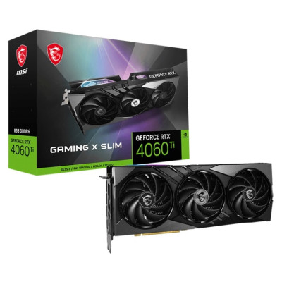 Відеокарта GeForce RTX 4060 Ti, MSI, GAMING X SLIM, 8Gb GDDR6, 128-bit, HDMI/3xDP, 2685/18000 MHz, 8-pin (RTX 4060 Ti GAMING X SLIM 8G)