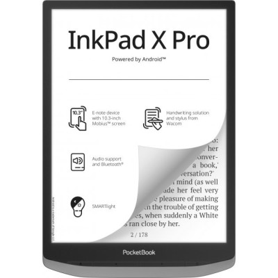 Електронна книга 10.3" PocketBook 1040D InkPad X PRO Mist Grey, E Ink Mobius, сенсорна, 1872x1404, підсвічування SMARTlight, Wi-Fi, Bluetooth, 32Gb, 1Gb, 3200 mAh, USB Type-C, 350 г (PB1040D-M-WW)