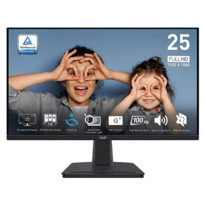 Монітор 24.5" MSI PRO MP251, Black, WLED, IPS, 1920x1080 (16:9), 1 мс, 100 Гц, 300 кд/м², 1300:1, HDR400, 178°/178°, VGA/HDMI, 2x2 Вт, VESA 100x100 мм, Adaptive Sync