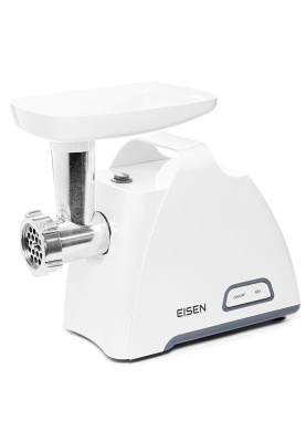 М'ясорубка Eisen EMG-202JS, White, 2000W, продуктивність 2.5кг/хв, диски для подрібнення 5 мм/7 мм, cоковитискач для томатів, 2 циліндричні  барабани, насадка для ковбасок/«кеббе», завантажувальний лоток пластиковий
