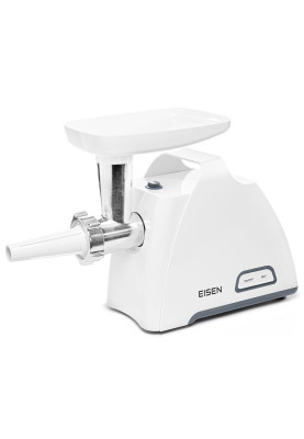 М'ясорубка Eisen EMG-202JS, White, 2000W, продуктивність 2.5кг/хв, диски для подрібнення 5 мм/7 мм, cоковитискач для томатів, 2 циліндричні  барабани, насадка для ковбасок/«кеббе», завантажувальний лоток пластиковий