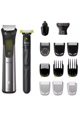 Тример Philips MG9552/15 OneBlade, Black, для бороди, голови і тіла, 15в1, 13 насадок, 27 налаштувань довжини (0,2-20мм), вологе очищення, мережа, акумулятор, в комплекті великий футляр