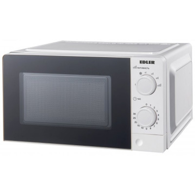 Мікрохвильова піч Edler ED-2050W, White, 700W, 20 л, звичайна (соло), 5 рівнів потужності, керування механічне, розморожування, захист від дітей, відкривання кнопкою