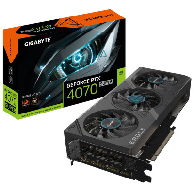 Відеокарта GeForce RTX 4070 SUPER, Gigabyte, EAGLE OC, 12Gb GDDR6X, 192-bit, HDMI/3xDP, 2535/21000 MHz, 16-pin (GV-N407SEAGLE OC-12GD)