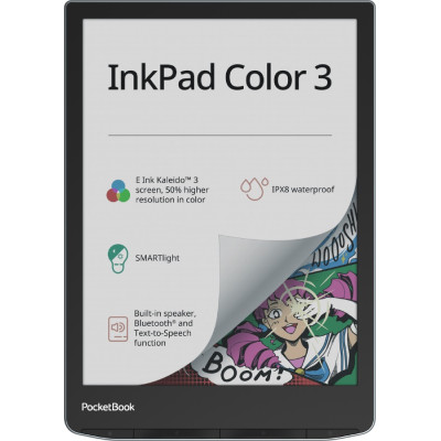 Електронна книга 7.8" PocketBook 743K "InkPad 3 Color", Stormy Sea, WiFi/Bluetooth, 1872x1404 (E Ink Kaleido Plus), 1Gb/32Gb, сенсорний екран, 300 DPI, сенсорна панель, підсвічування екрану SMARTlight, (PB743K3-1-CIS)