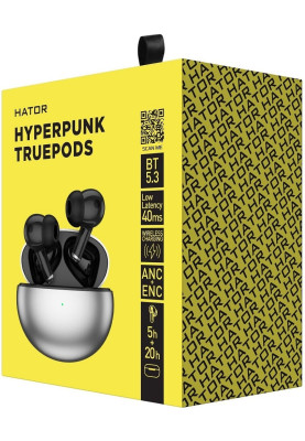 Навушники бездротові Hator Hyperpunk Truepods, Black, Bluetooth, мікрофон, динаміки 6 мм, 30 mAh + 400 mAh кейс, IPX4 (HTA-430)