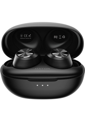 Навушники бездротові Hator Hyperpunk Truetones HD, Black, Bluetooth, мікрофон, динаміки 6 мм, 40 mAh + 300 mAh кейс, IPX4 (HTA-415)