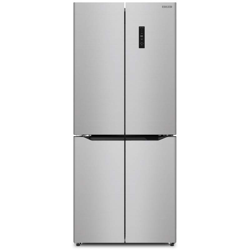 Холодильник Side by side Edler ED-405MD, Inox, No frost, 4 двері, загальний об'єм 419L, корисний об'єм 229L/180L, інвертор, дисплей, електронне керування, LED освітлення, режим "відпустка", А+, 181.8x75.3x65.8см