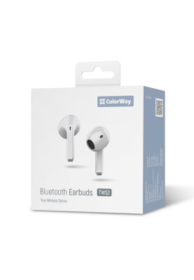 Навушники бездротові ColorWay Earbuds TWS 2, White, Bluetooth 5.3, мікрофон, динаміки 13 мм, сенсорне керування, кейс для зарядки, 30 mAh / 300 mAh, Type-C (CW-TWS2WT)