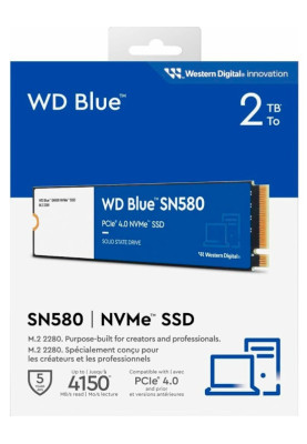Твердотільний накопичувач SSD 2Tb, Western Digital Blue SN580, PCI-E 4.0 x4, M.2 2280, 3D TLC, 4150/4150 МБ/с (WDS200T3B0E)