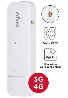 Модем 4G Ergo W023-CRC9 box, GSM GPRS/EDGE, HSPA+, DC-HSPA+, LTE, тип підключення USB