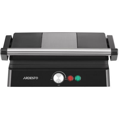 Електрогриль Ardesto GH-1800MB, Black/Silver, 1800W, механічне керування, антипригарне покриття, знімний лоток для збирання олії, регулювання температури, можливість приготування в відкритому положенні