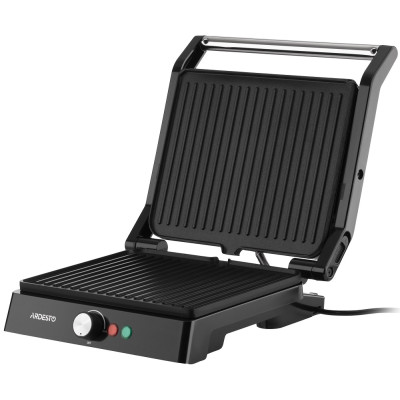 Електрогриль Ardesto GH-1800MB, Black/Silver, 1800W, механічне керування, антипригарне покриття, знімний лоток для збирання олії, регулювання температури, можливість приготування в відкритому положенні