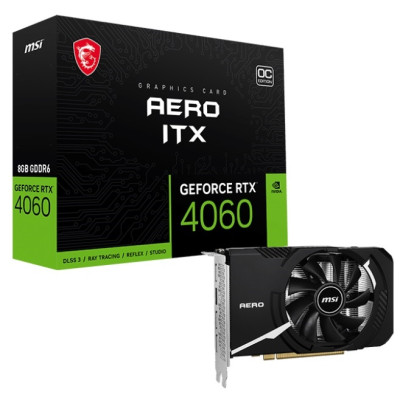 Відеокарта GeForce RTX 4060, MSI, AERO ITX OC, 8Gb GDDR6, 128-bit, HDMI/3xDP, 2505/17000 MHz, 8-pin (RTX 4060 AERO ITX 8G OC)