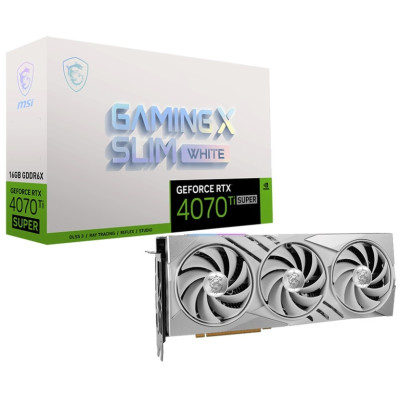 Відеокарта GeForce RTX 4070 Ti SUPER, MSI, GAMING X SLIM (White Edition), 16Gb GDDR6X, 256-bit, HDMI/3xDP, 2685/21000 MHz, 16-pin (RTX 4070 Ti SUPER 16G GAMING X SLIM WHITE)